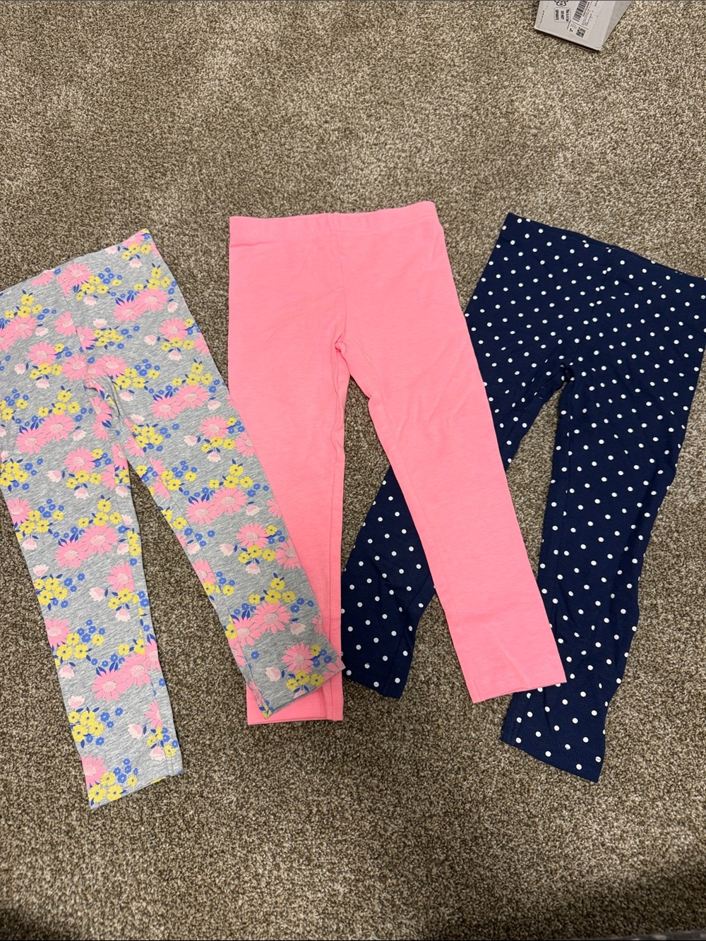 Carter's 3-Pack Girls' Leggings - Pink, Navy Polka Dot, Floral Gray